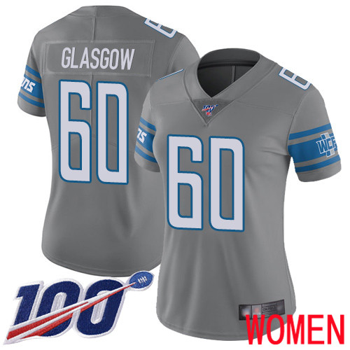 Detroit Lions Limited Steel Women Graham Glasgow Jersey NFL Football #60 100th Season Rush Vapor Untouchable->women nfl jersey->Women Jersey
